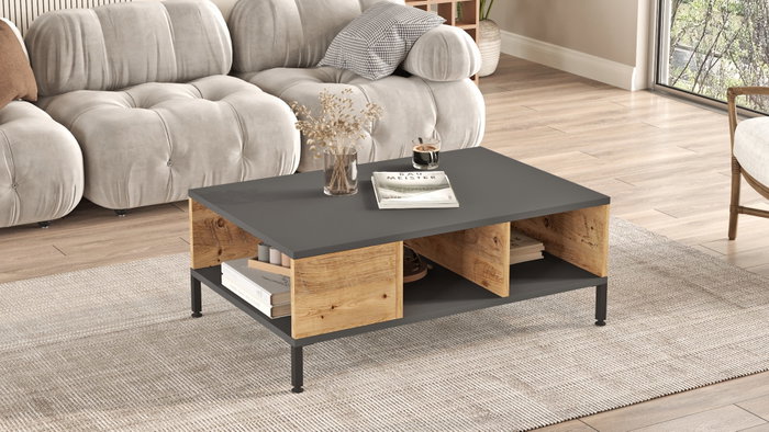Hanah Home Rl2-Aa Mesa de centro Pino Atlántico y Antracita
